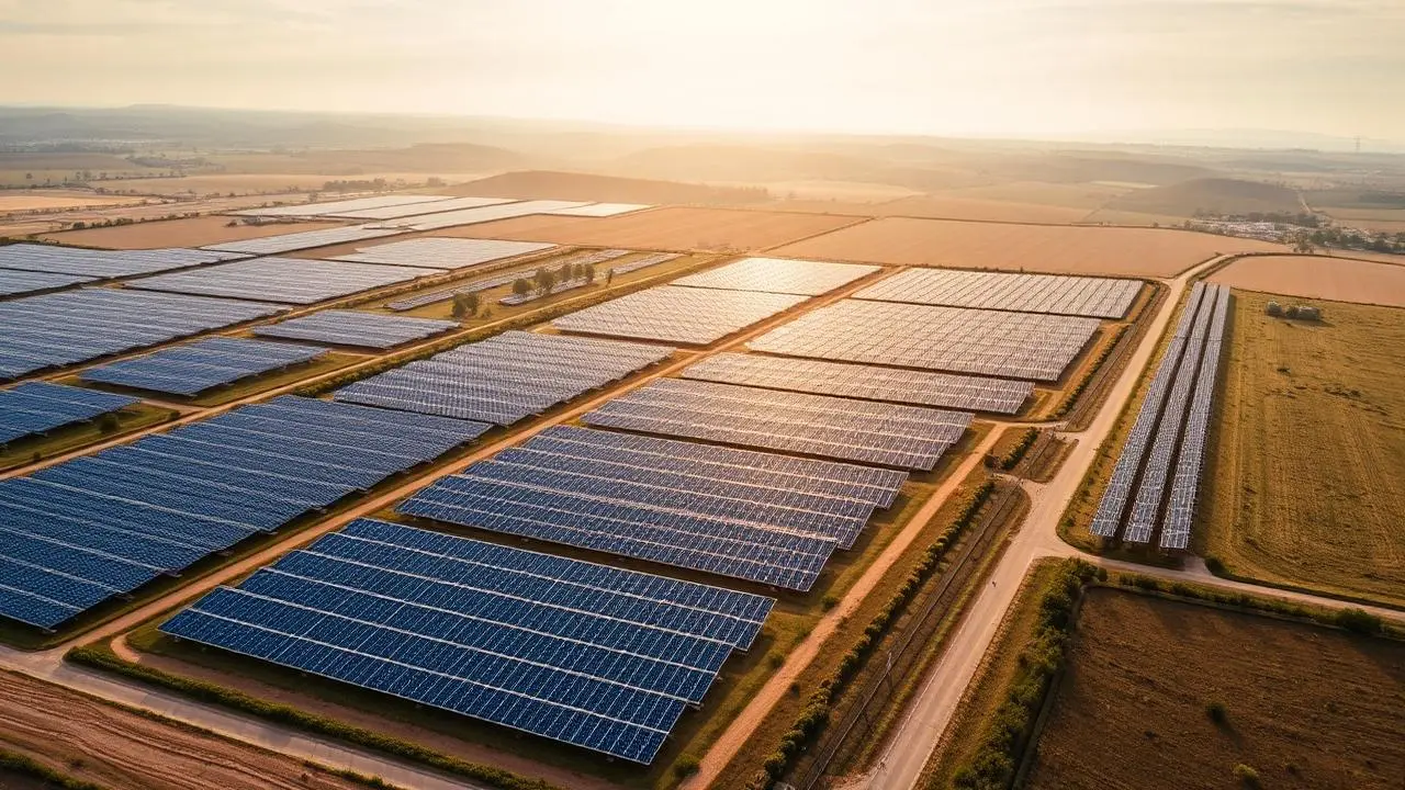 Vista aerea di un grande impianto fotovoltaico