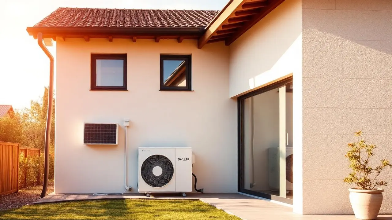 Pompa di calore installata all'esterno di una abitazione moderna
